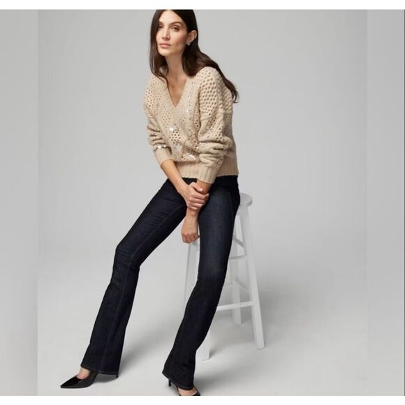 NWT WHBM white house black market cable knit embellished sweater M - Picture 3 of 14